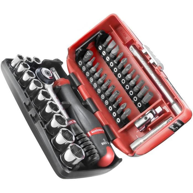 Coffret douilles 1/4'' - FACOM - R2NANOPB - 6 pans métriques et embouts - 38 pieces diametre 5,5 a 14mm