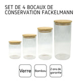 Set de 4 boîtes de conservation en verre - FACKELMANN - Nature - Couvercle en bambou