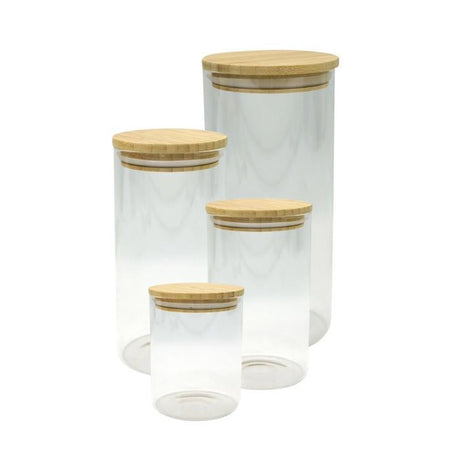 Set de 4 boîtes de conservation en verre - FACKELMANN - Nature - Couvercle en bambou