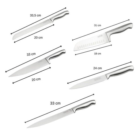 Ensemble de 5 couteaux de cuisine professionnels - NIROSTA - Inox - 24 a 33,5 cm