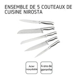 Ensemble de 5 couteaux de cuisine professionnels - NIROSTA - Inox - 24 a 33,5 cm