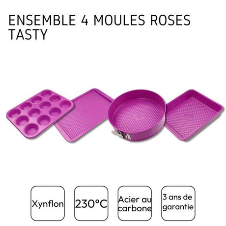 Ensemble de 4 moules - FACKELMANN - Tasty Pâtisserie - 23 a 38 cm - Fuchsia