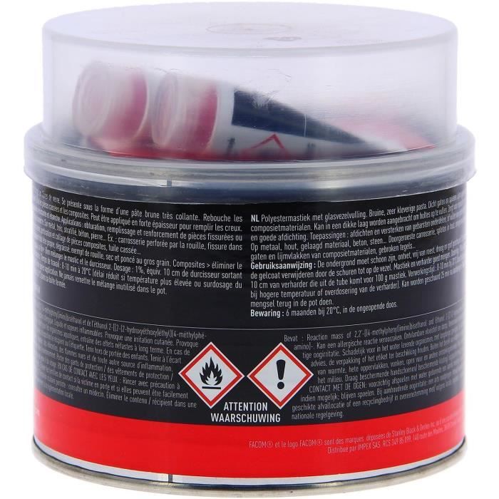 Mastic polyester armé 600g réparation fissures et perforations carrosserie - FACOM - Colle les pieces cassées et les composites