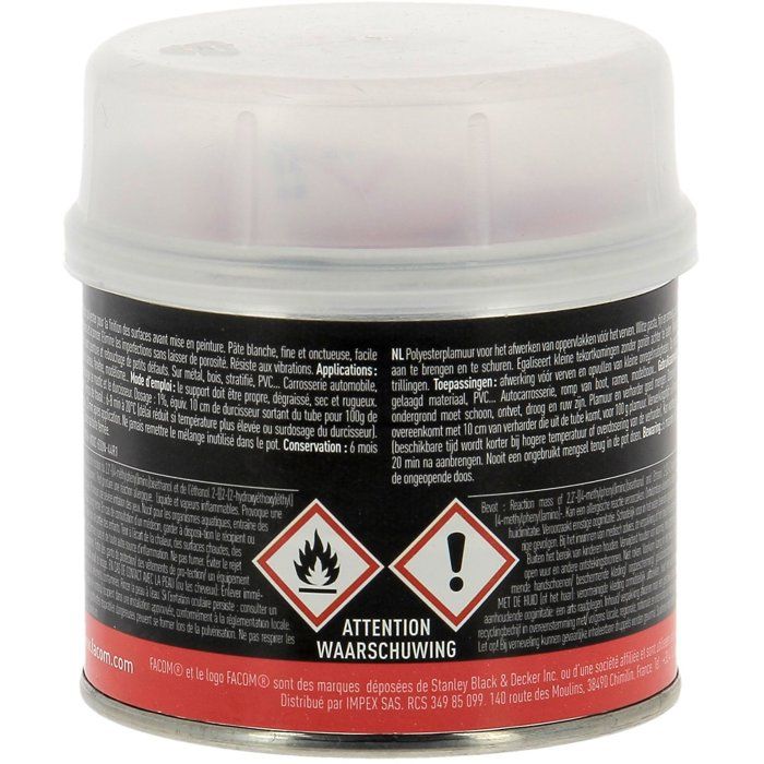 Mastic polyester finition carrosserie avant peinture 250g - FACOM - Facile a appliquer et a poncer - métal, bois, stratifiés, PVC