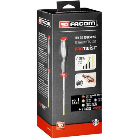 Jeu de 12 tournevis PROTWIST - FACOM - AT.J12R2PB + 2 racks de rangement