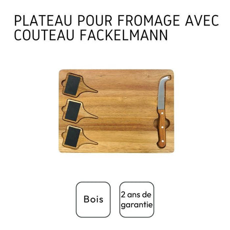 Plateau a fromage - FACKELMANN - Avec ardoises + couteau a fromage - 32 x 23 cm - Bois