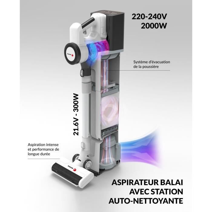Aspirateur balai sans fil 2 en 1 - FAGOR - FG6415 - 300W - Avec base auto nettoyante - Tube Flexible - 3 vitesses - Autonomie 60 min