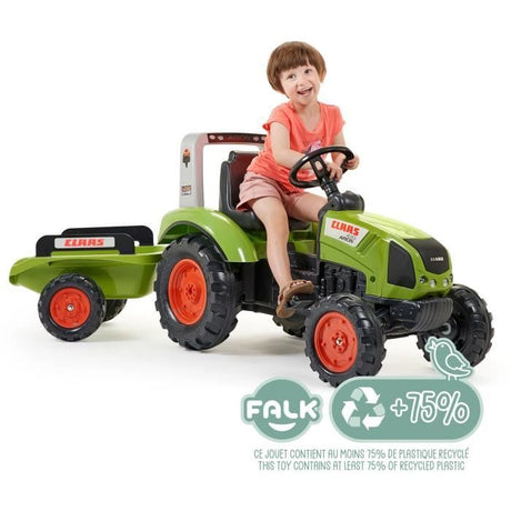 Tracteur a pédales Claas - FALK - Volant directionnel et Remorque - 100% Fabriqué en France - 60% de plastique recyclé - Des 3 ans.