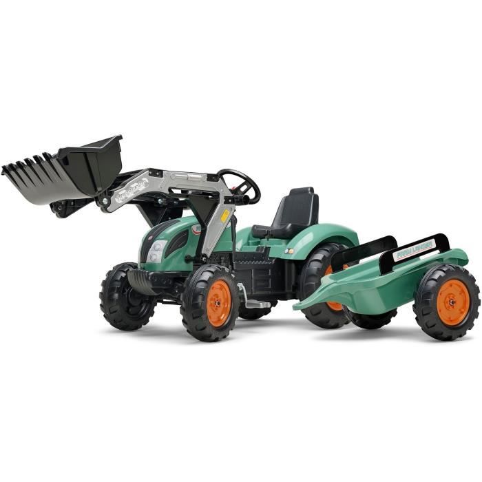 Tractopelle a pédales Farm Lander - FALK - Volant directionnel, Remorque - Fabriqué en France - 50% de plastique recyclé - Des 3 ans