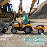 Tractopelle a pédales SuperBuilder - FALK - Capot ouvrant et remorque - Fabriqué en France - 60% de plastique recyclé - Des 3 ans