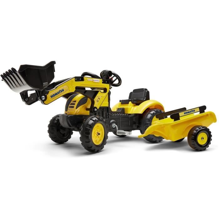 Tractopelle a pédales Komatsu - FALK - Pelle frontale et Remorque - 100% Fabriqué en France - 40% de plastique recyclé - Des 2 ans