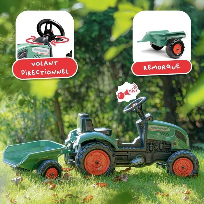 Tracteur a pédales Farm Lander - FALK - Avec remorque - Fabriqué en France - Contient au moins 50% de plastique recyclé - Des 2 ans