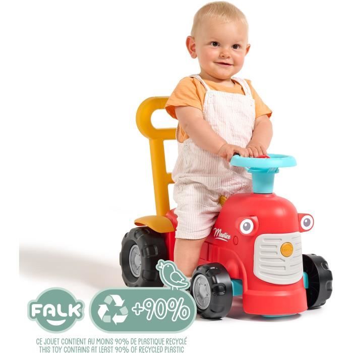 Porteur tracteur Maurice - FALK - Volant directionnel, Assise ouvrante - Fabriqué en France - 90% de plastique recyclé - Des 12 mois