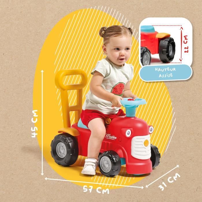 Porteur tracteur Maurice - FALK - Volant directionnel, Assise ouvrante - Fabriqué en France - 90% de plastique recyclé - Des 12 mois