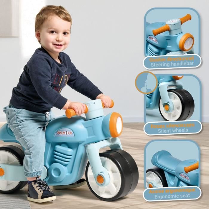 Draisienne Moto Premier - FALK - Avec roues silencieuses - Bleu - 75% Plastique Recyclé - 100% Fabriqué en France - Des 12 mois
