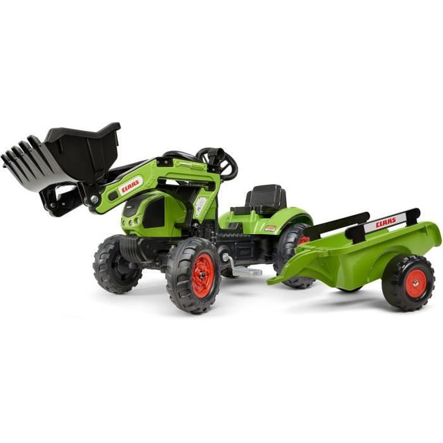 Tractopelle Claas - FALK -Volant directionnel et remorque - Vert - 100% Fabriqué en France - 70% de plastique recyclé - Des 2 ans