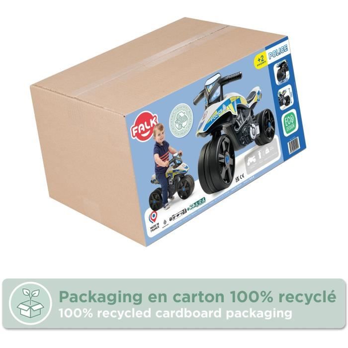 Draisienne Moto Police - FALK - Larges roues et Guidon directionnel - Fabriqué en France - 40% de plastique recyclé - Des 2 ans