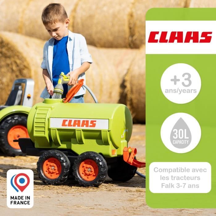 Remorque Citerne Claas - FALK - Capacité 30L - Vert - Adaptable avec les tracteurs FALK 3-7 ans - 100% Fabriqué en France