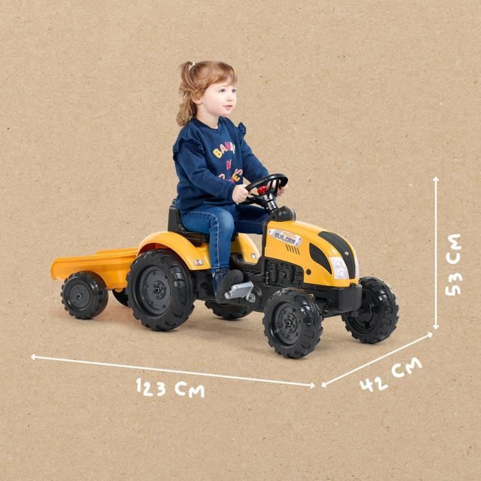 Tracteur a pédales Mighty Builder - FALK - Avec remorque - 100% Fabriqué en France - Au moins 50% de plastique recyclé - Des 2 ans