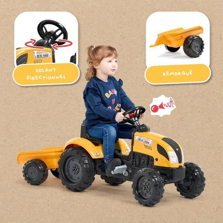 Tracteur a pédales Mighty Builder - FALK - Avec remorque - 100% Fabriqué en France - Au moins 50% de plastique recyclé - Des 2 ans