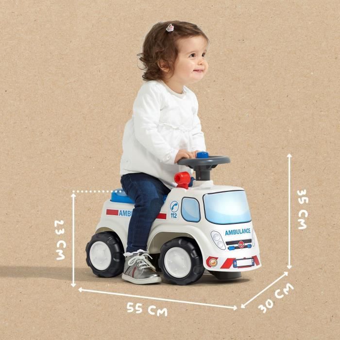 Porteur Ambulance - FALK - Avec assise ouvrante et volant directionnel avec klaxon - Rouge - 100% Fabriqué en France - Des 12 mois