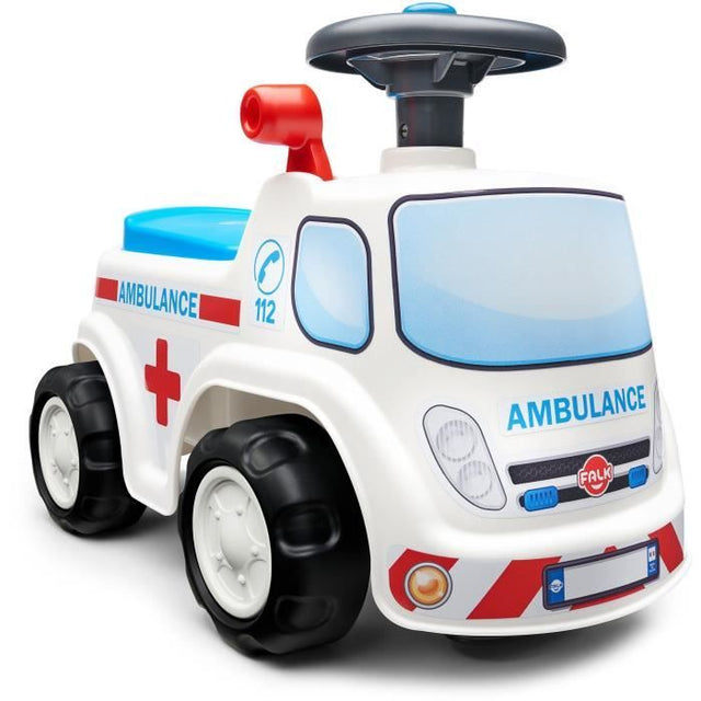 Porteur Ambulance - FALK - Avec assise ouvrante et volant directionnel avec klaxon - Rouge - 100% Fabriqué en France - Des 12 mois