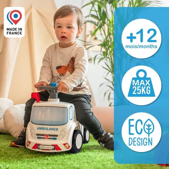 Porteur Ambulance - FALK - Avec assise ouvrante et volant directionnel avec klaxon - Rouge - 100% Fabriqué en France - Des 12 mois