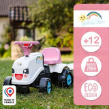 Porteur Tracteur Rainbow Farm - FALK - Volant directionnel avec klaxon - Blanc et Rose - 100% Fabriqué en France - Des 12 mois