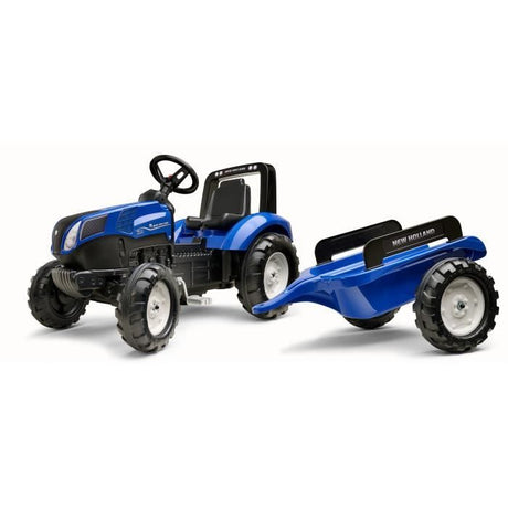 Tracteur a pédales New Holland - FALK - Volant directionnel et Remorque - Fabriqué en France - 60% de plastique recyclé - Des 3 ans