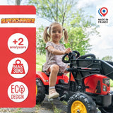 Tracteur a pédales Supercharger rouge avec pelle frontale articulée et remorque - FALK