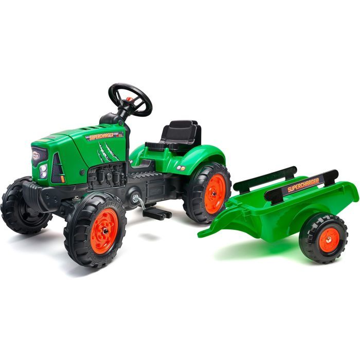 Tracteur a pédales Supercharger rouge FALK avec capot ouvrant et remorque