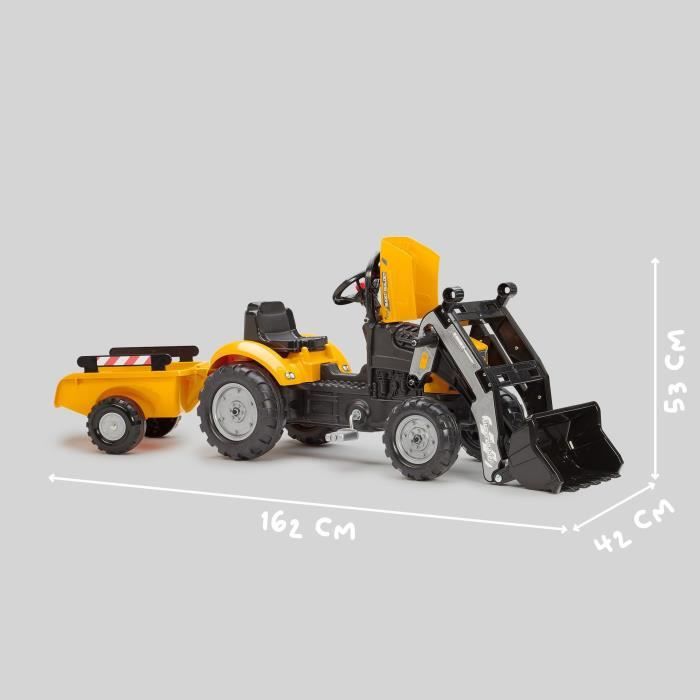 Tractopelle a pédales SuperBuilder - FALK - Volant directionnel, Remorque - Fabriqué en France, 40% de plastique recyclé - Des 2 ans