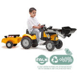 Tractopelle a pédales SuperBuilder - FALK - Volant directionnel, Remorque - Fabriqué en France, 40% de plastique recyclé - Des 2 ans