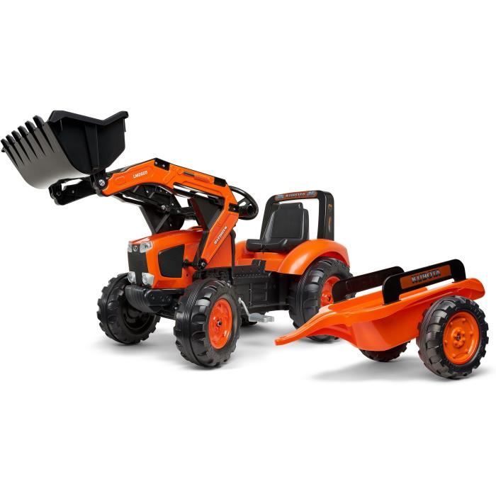 Tractopelle a pÈdales - FALK - Kubota - Avec remorque - Des 3 ans - 100% FabriquÈ en France - Au moins 50% de plastique recyclÈ