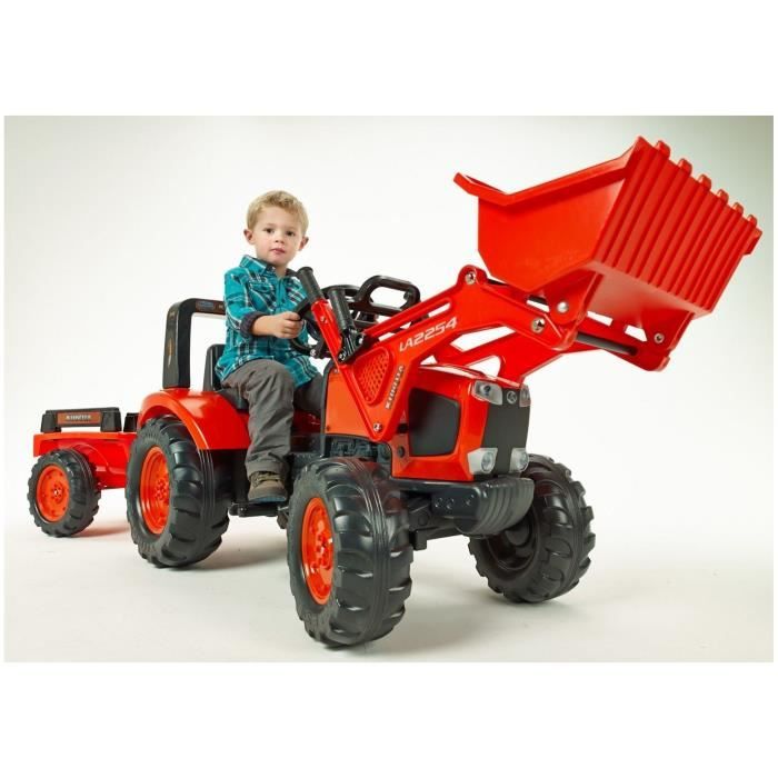 Tractopelle a pÈdales - FALK - Kubota - Avec remorque - Des 3 ans - 100% FabriquÈ en France - Au moins 50% de plastique recyclÈ