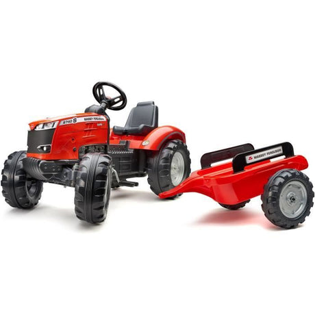 Tracteur a pédales Massey Ferguson - FALK - Volant directionnel, Remorque - Fabriqué en France - 60% de plastique recyclé, Des 3 ans