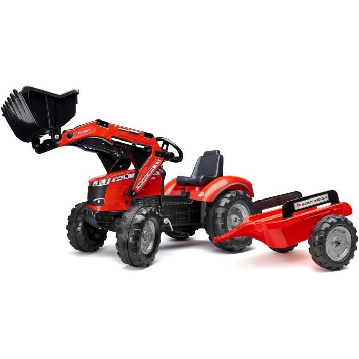 Tractopelle a pédales Massey Ferguson - FALK -Pelle frontale et Remorque - Fabriqué en France - 50% de plastique recyclé - Des 3 ans