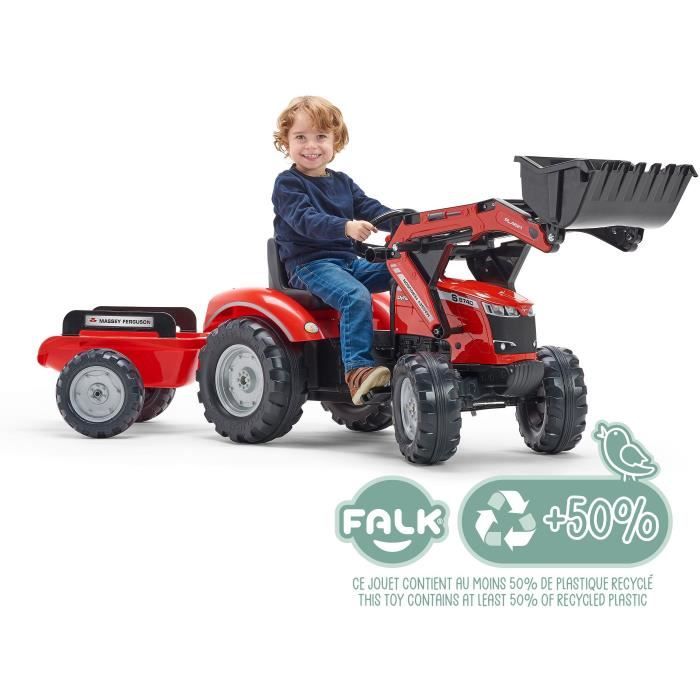 Tractopelle a pédales Massey Ferguson - FALK -Pelle frontale et Remorque - Fabriqué en France - 50% de plastique recyclé - Des 3 ans