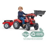 Tractopelle a pédales Massey Ferguson - FALK -Pelle frontale et Remorque - Fabriqué en France - 50% de plastique recyclé - Des 3 ans