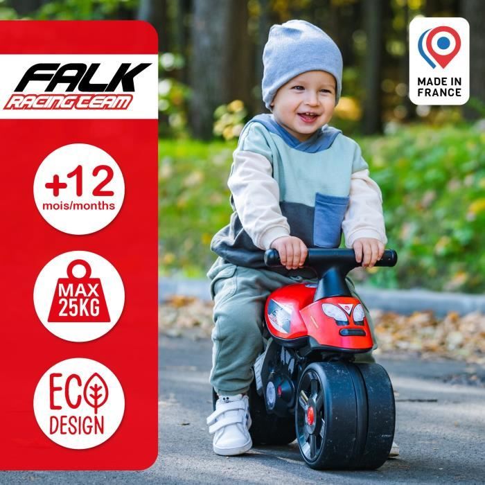 Porteur Baby Moto Falk Racing Team - Draisienne  - Larges roues - Rouge - 40% de plastique recyclé - FALK