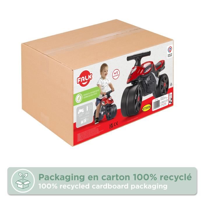 Porteur Baby Moto Falk Racing Team - Draisienne  - Larges roues - Rouge - 40% de plastique recyclé - FALK