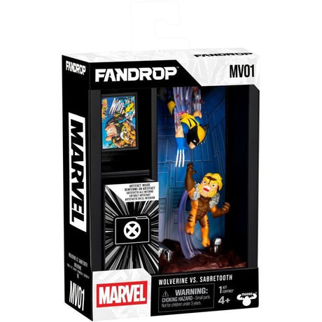 Figurine - FANDROP x MARVEL - Wolverine vs Dents-de-Sabre - Vitrine avec scene culte + mini affiche - 18 cm