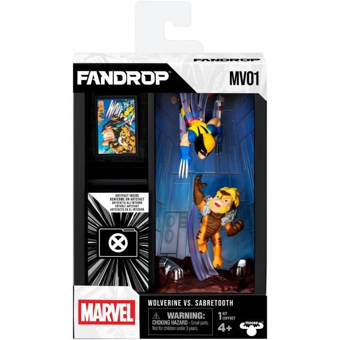 Figurine - FANDROP x MARVEL - Wolverine vs Dents-de-Sabre - Vitrine avec scene culte + mini affiche - 18 cm