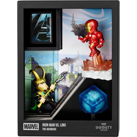 Figurine - FANDROP x MARVEL - Iron Man vs Loki - Vitrine avec scene culte + mini affiche - 18 cm