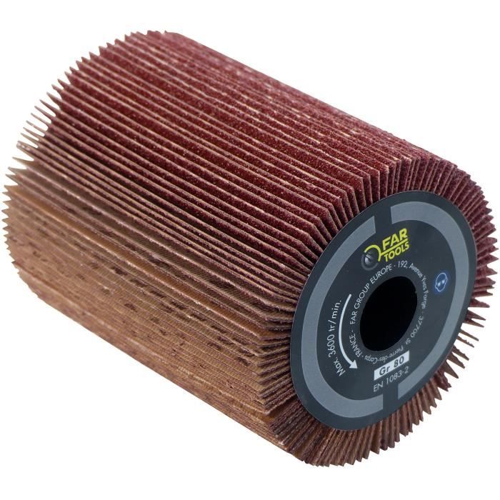 Brosse a lamelles abrasives pour poncer le bois ou le métal - FARTOOLS REX80 - Ř80mm - L 100mm - Grain A80