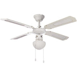 Ventilateur de plafond rÈversible FARELEK BALI - ÿ 107 cm, 4 pales blanches / cannÈes blanches + Èclairage - 112420