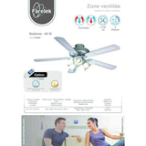 Ventilateur de plafond réversible FARELEK BALEARES - Ř 132 cm, 5 pales blanches / cannées blanches + éclairage