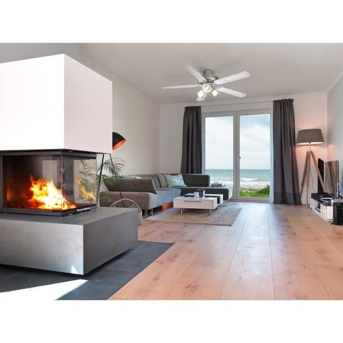 Ventilateur de plafond réversible FARELEK BALEARES - Ø 132 cm, 5 pales blanches / cannées blanches + éclairage