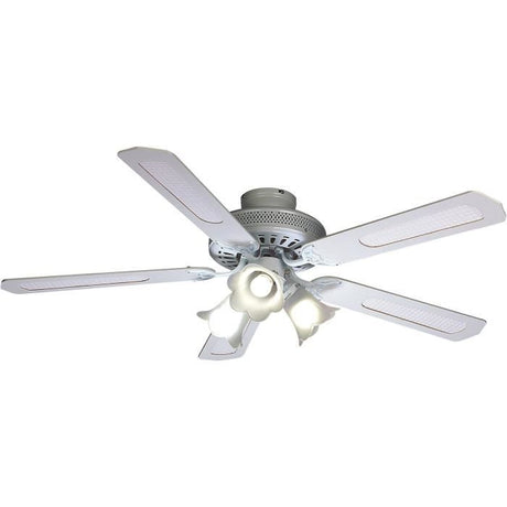 Ventilateur de plafond réversible FARELEK BALEARES - Ř 132 cm, 5 pales blanches / cannées blanches + éclairage