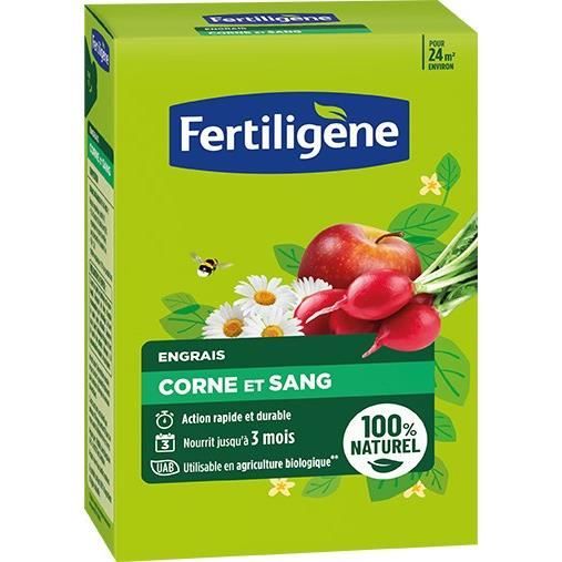 Engrais corne et sang FERTILIGENE - FCOSAN12 - 1,2 kg - Action rapide et durable - Nourrit jusqu'a 3 mois